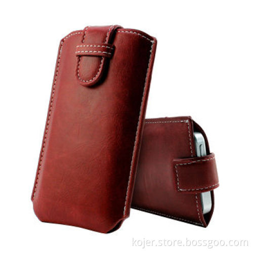 Mobile Phone Pouch, Suitable for iPhone 5, Made of PU Leather and Retractable Pull-tab